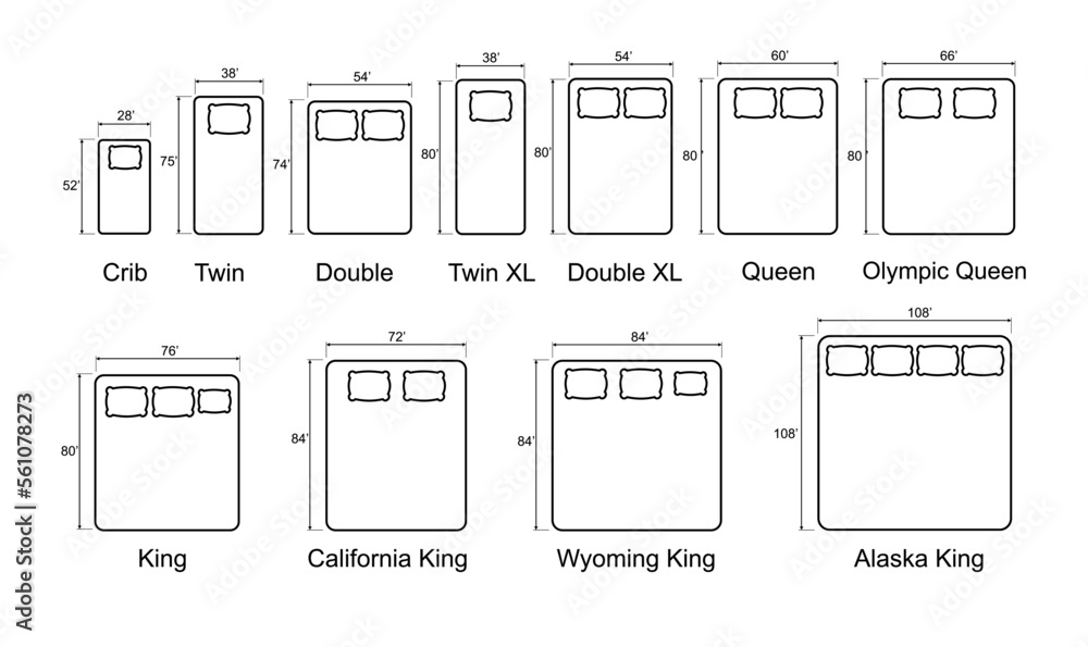 Bed Sizes And Mattress Dimensions Pictograms Depict Icons Of Bed 