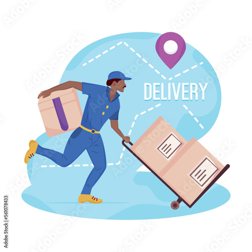 Delivery male character with boxes Delivery concept art Vector