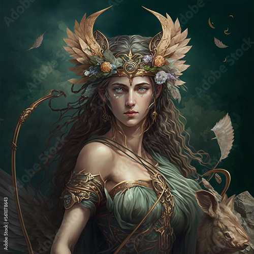 Greek mythology - ancient greek goddess Artemis. Created with Generative AI technology.