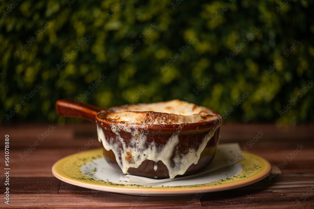 onion soup in traditional pot