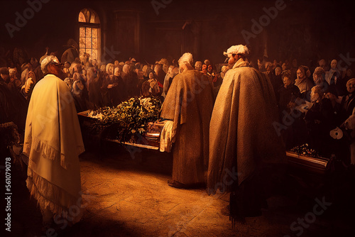 Renaissance gathering in old church artwork medival funeral