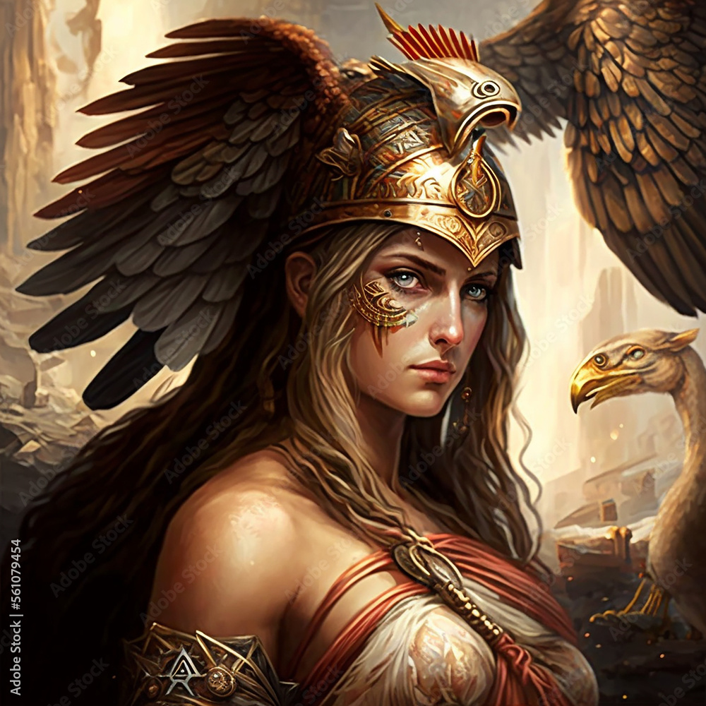 Greek mythology - ancient greek goddess Athena. Created with Generative AI  technology. Stock Illustration