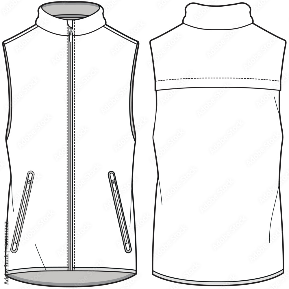Sleeveless Jacket, Insulated Vest, Wind Vest Front and Back View
