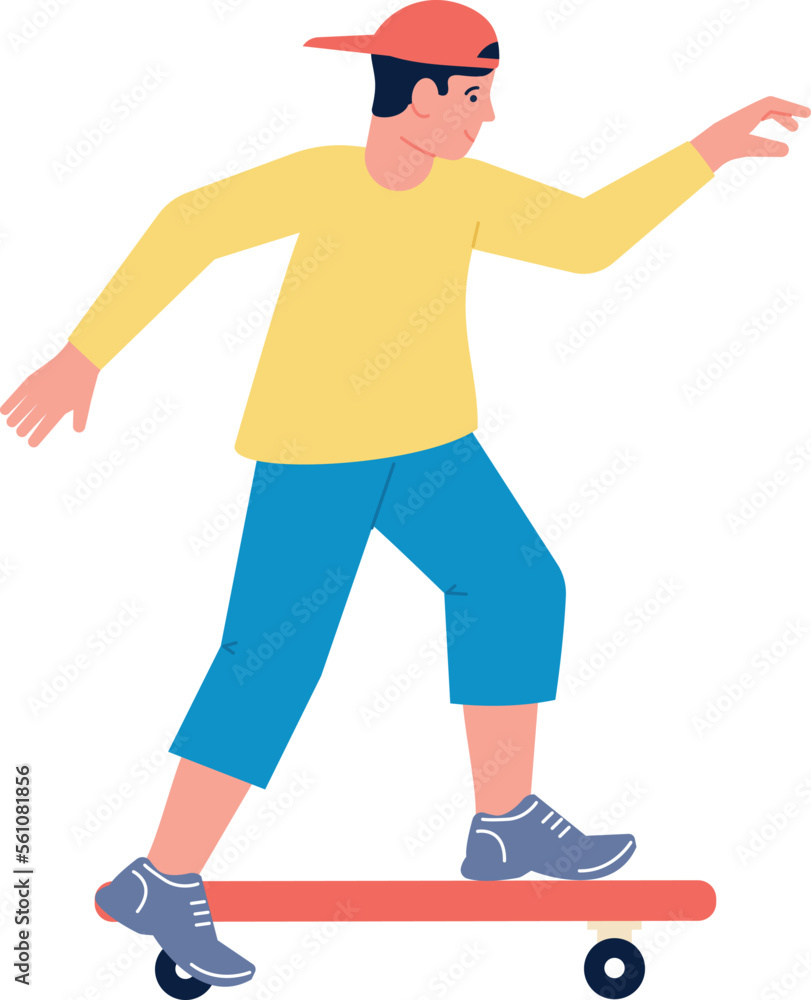 Young man riding skateboard. Urban active character Young man riding skateboard. Urban active character