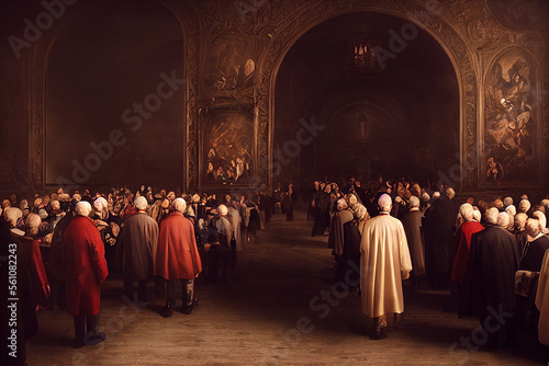 Renaissance gathering in old church artwork medival funeral