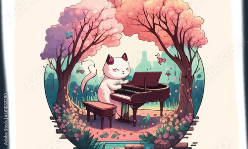 cute anthropomorphic cat playing the piano