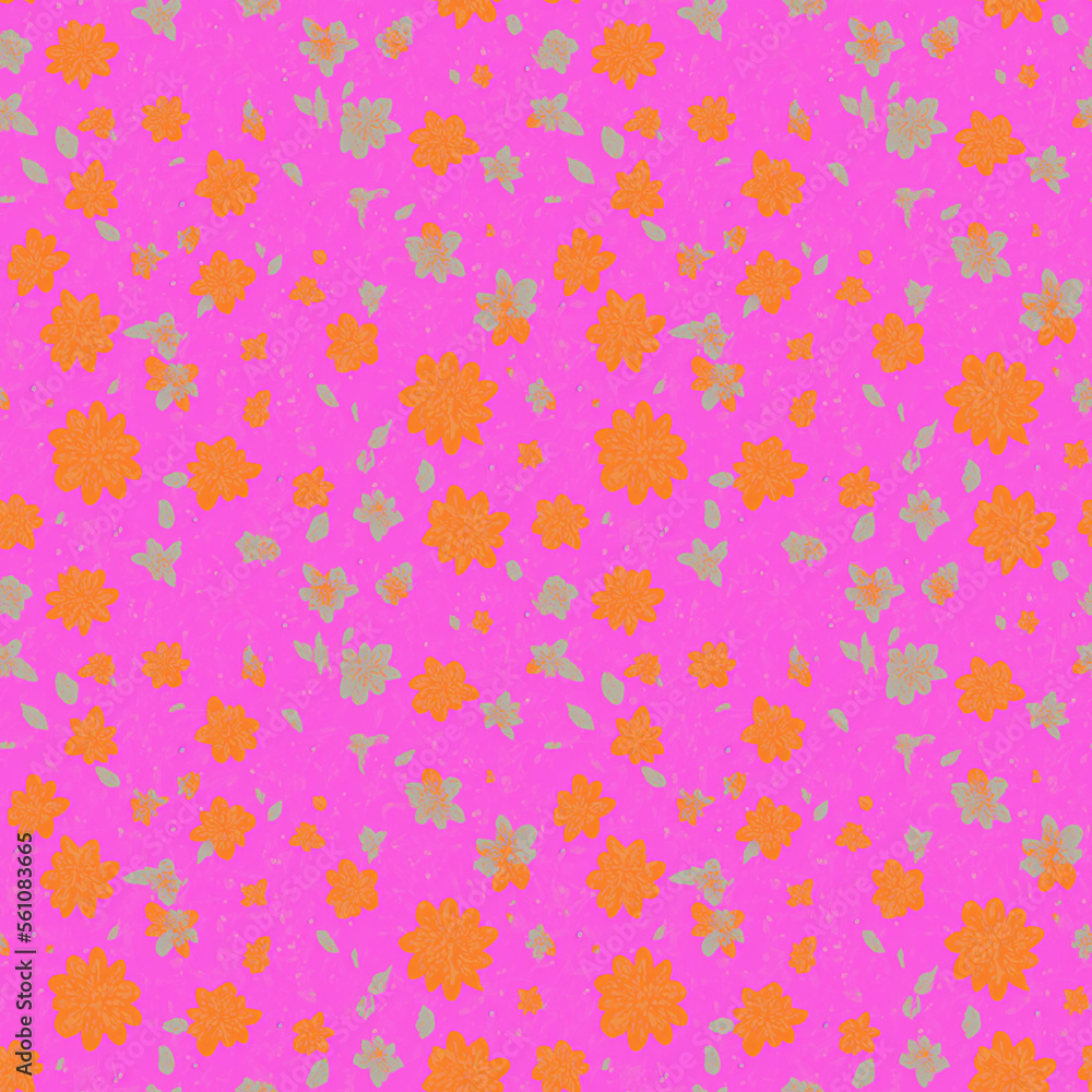 Many yellow flowers on pink, seamless pattern design, repeating background