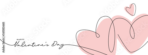 Valentine's day, Love, family, care concept. Hearts continuous one line drawing border. Hearts in modern line art style isolated on white background. Design elements with lettering for Valentines card