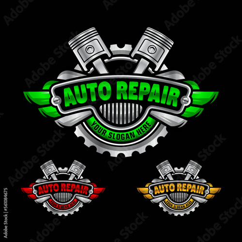 Auto Repair Logo. Combination of automobile tools gear, and piston. Perfect logo for the automotive industry.