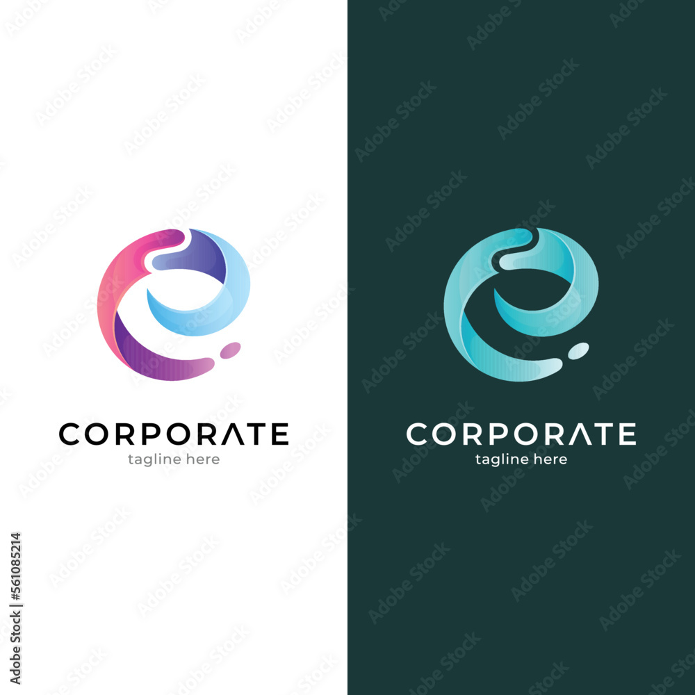 Letter e logo combination wave