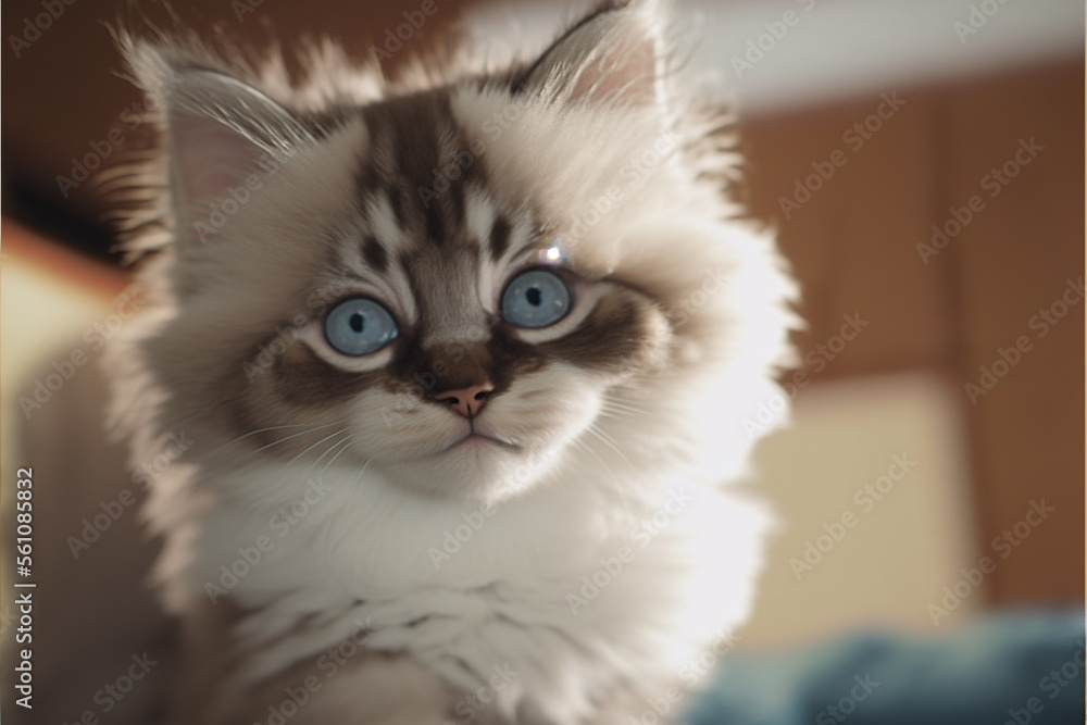 Ragdoll Kitten with blue eyes, Generative AI