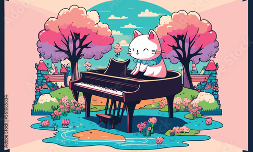 cute anthropomorphic cat playing the piano