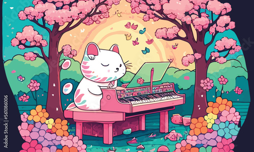 cute anthropomorphic cat playing the piano
