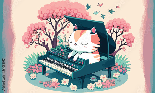 cute anthropomorphic cat playing the piano