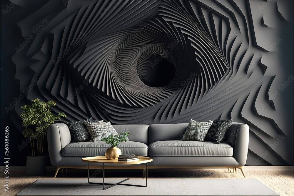 Modern interior living room design and black wall pattern texture