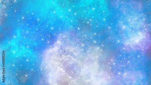 Sky background material neon nebula fairy tale. Dreamy night with magic lights stars and fantasy hand-drawn cosmic texture illustration 