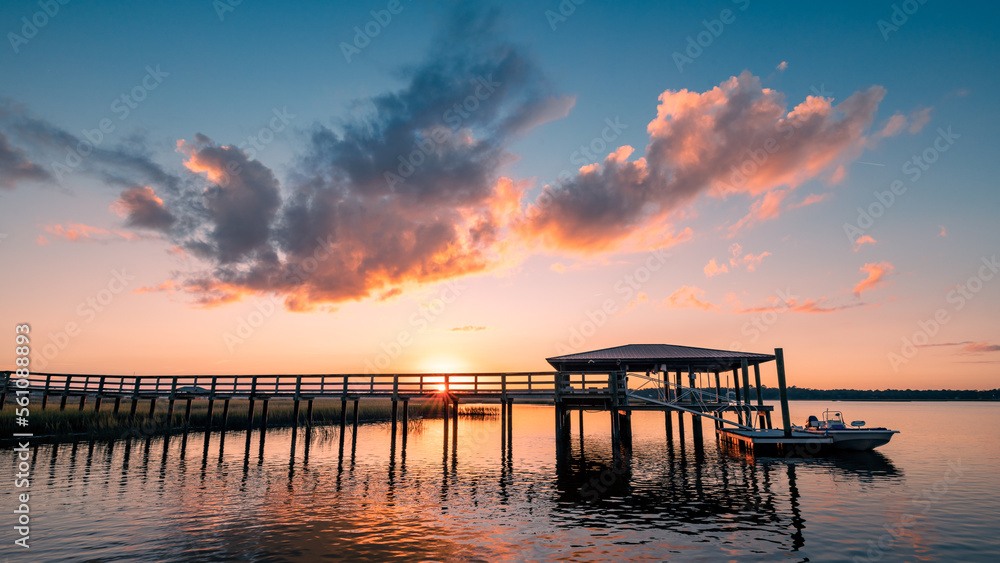 Fishing boat and pier on the intercostal waterway in Florida