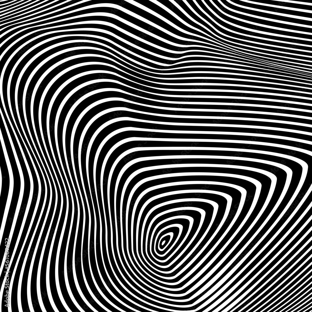 Black and white abstract vector background. Liquid or wood like texture. Repeating lines.