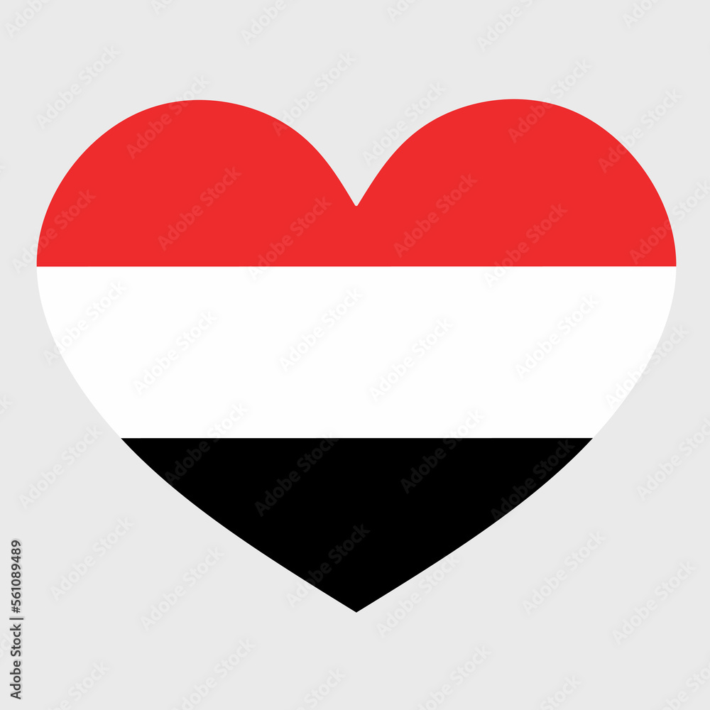 Vector illustration of the Yemen flag with a heart shaped isolated on plain background. Vector illustration of the Yemen flag with a heart shaped isolated on plain background.