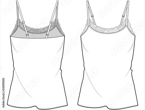 CAMI WITH LACE DETAIL AND ADJUSTABLE STRAP SLEEPWEAR TOP FOR  WOMEN AND TEEN GIRLS IN EDITABLE VECTOR FILE