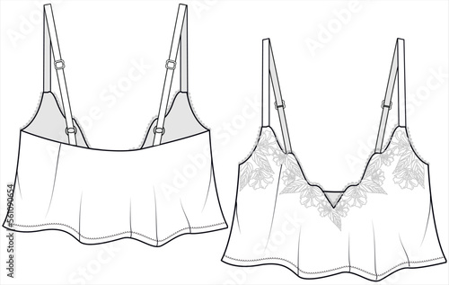 DEEP V NECKLINE WITH LACE DETAIL AND ADJUSTABLE STRAP WITH FLARED HEM FOR  WOMEN AND TEEN GIRLS IN EDITABLE VECTOR FILE