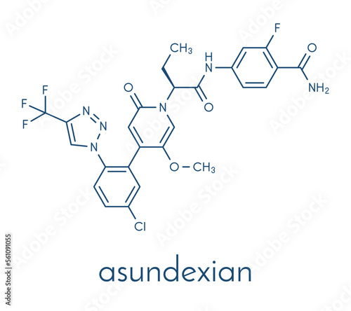 Asundexian drug molecule. Inhibitor of factor XIa. Skeletal formula.