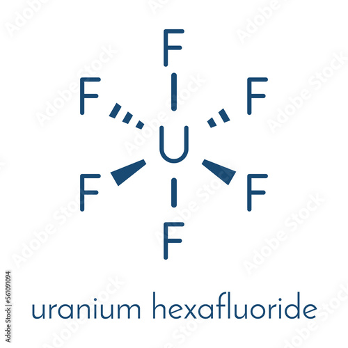 Uranium hexafluoride. Volatile uranium compound that is used for uranium enrichment in gas centrifuges. Skeletal formula.