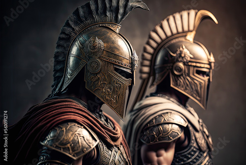 Two Spartan warriors. Generative AI photo