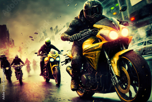 A thrilling high speed motorcycle chase. Made with Generative AI.