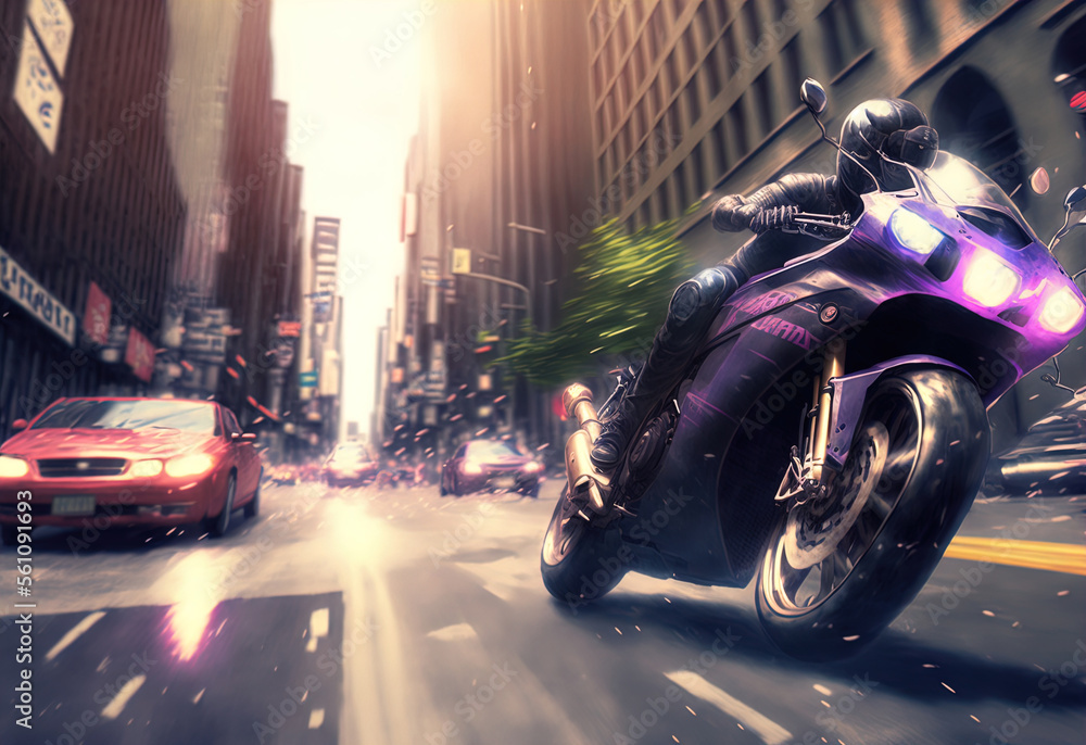 A thrilling high speed motorcycle chase. Made with Generative AI.