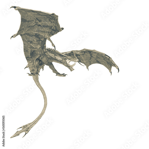 dragon is threatening on white background side view