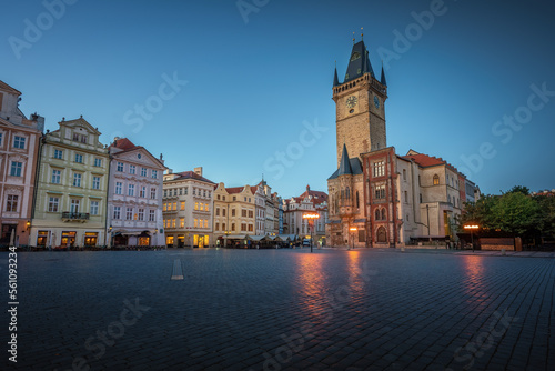 Old Town Square at sunrise with Old Town Hall - Prague, Czech Republic