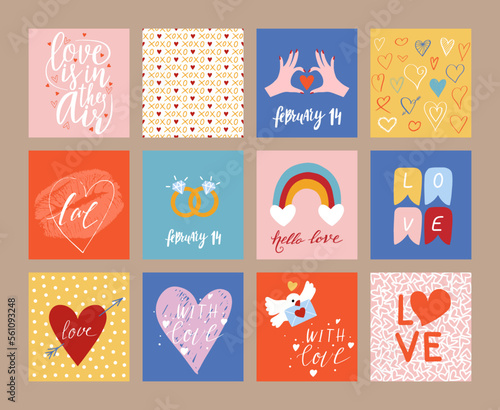 Happy Valentine day. Cute vector cards.