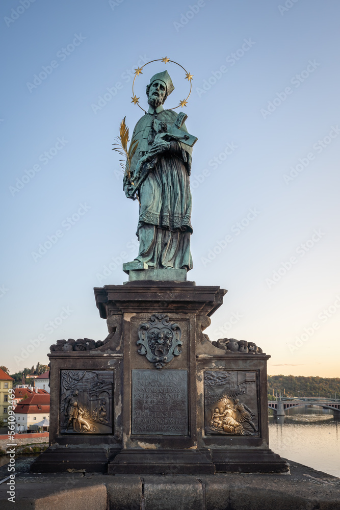 Statue of John of Nepomuk at Charles Bridge - Prague, Czech Republic