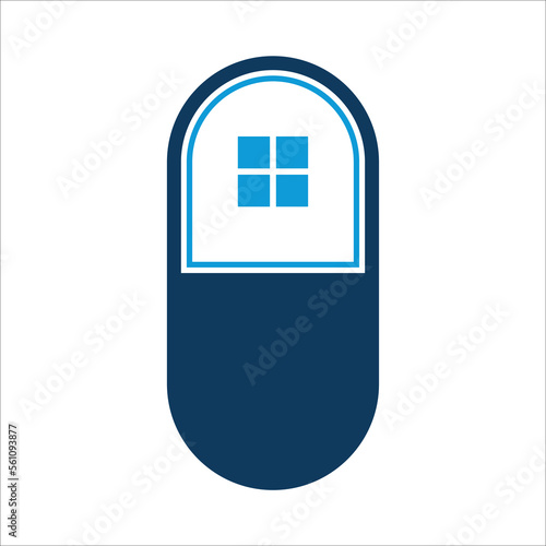 medical medicine capsule with home logo symbol icon vector graphic design illustration idea creative