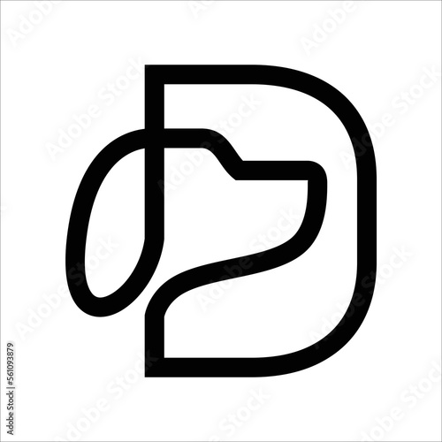 Initial D Letter Dog head line logo, minimalist letter logo template design, dog head logo vector,