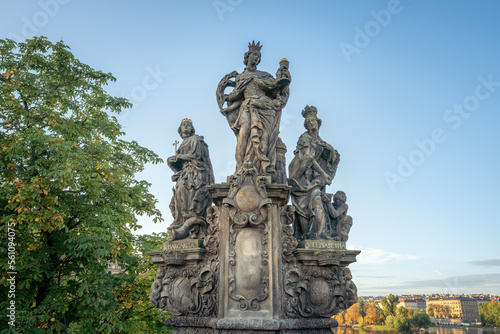Statues of Saints Barbara, Margaret and Elizabeth at Charles Bridge - Prague, Czech Republic photo