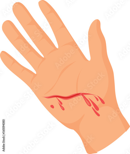 Hand with bleeding cut. Palm wound. Injury icon