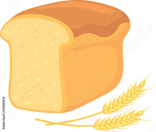 Bread loaf with wheat ear. White flour pastry