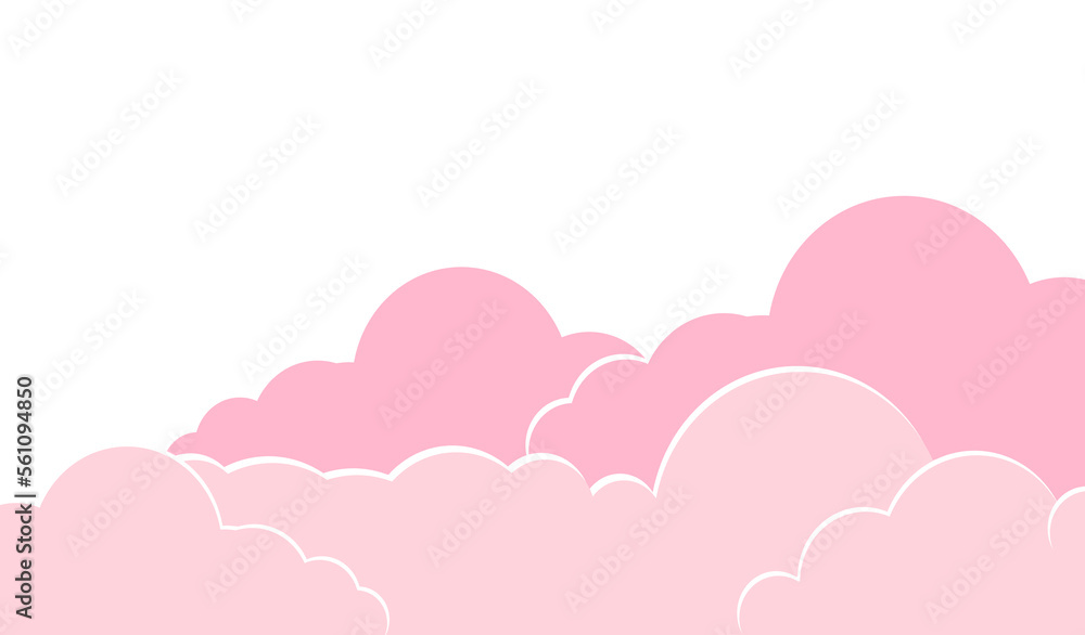 Fluffy, soft vector, cartoon sunrise, pink sunset clouds, postcard design element. wallpapers, backgrounds.
