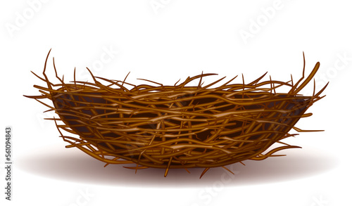Empty bird's nest made of branches, design element for a merry Easter holiday photo