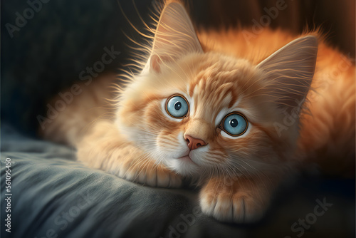 portrait of a cute tiny cat, illustration generative ai 