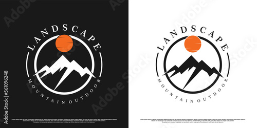 Landscape view mountain logo design for advanture Premium Vector