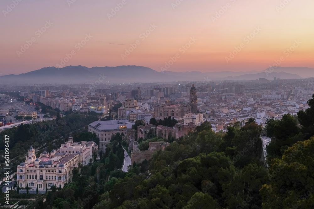 Aerial view of the Cathedral of Malaga at dusk Aerial view of the Cathedral of Malaga at dusk