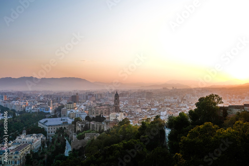 Aerial view of the Cathedral of Malaga at dusk