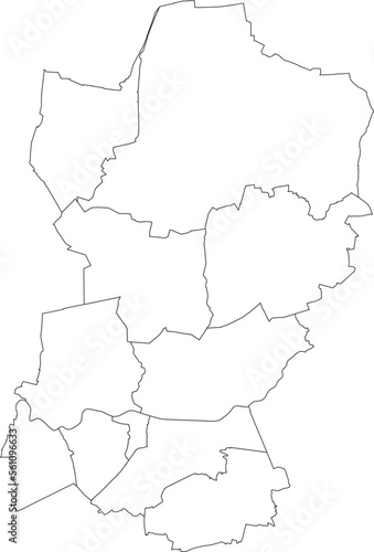 White flat blank vector administrative map of DORSTEN, GERMANY with black border lines of its districts