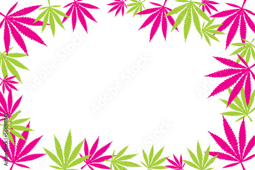 Green cannabis leafs frame with usable copy space in the middle