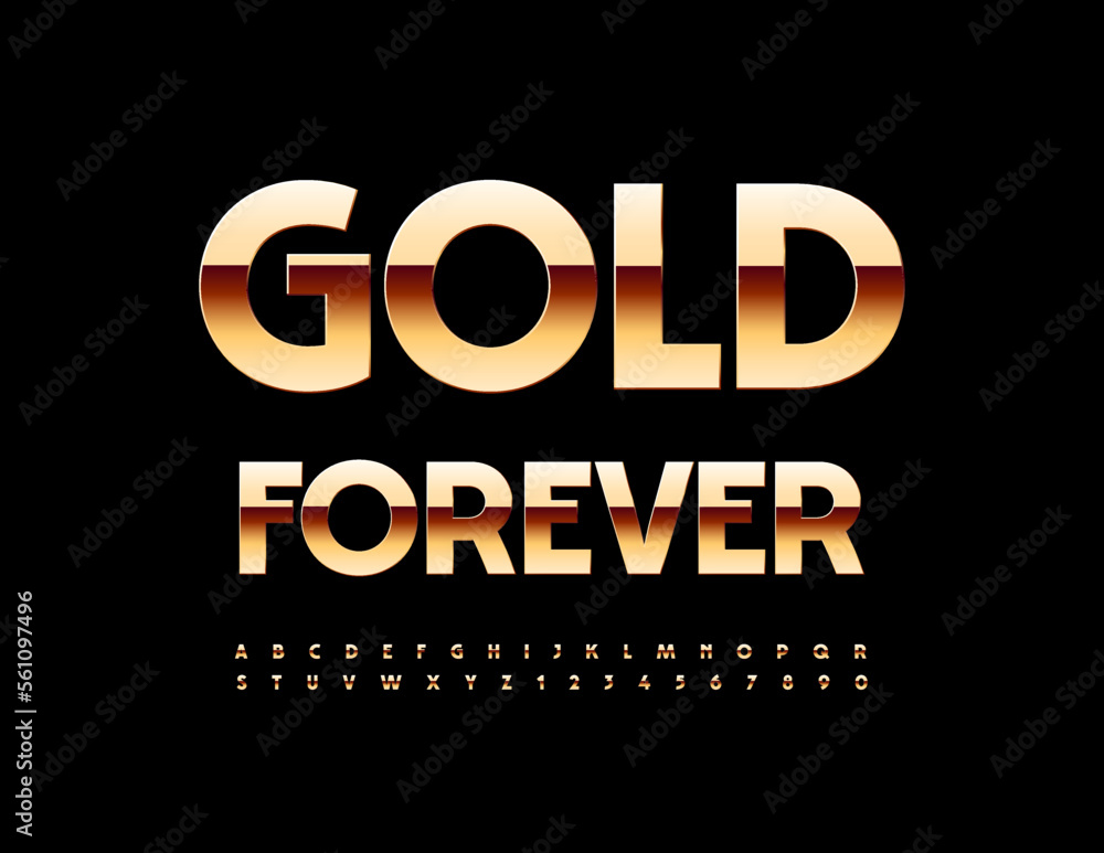 Vector premium Emblem Gold Forever. Modern creative Font. Artistic Alphabet Letters, Numbers and Symbols