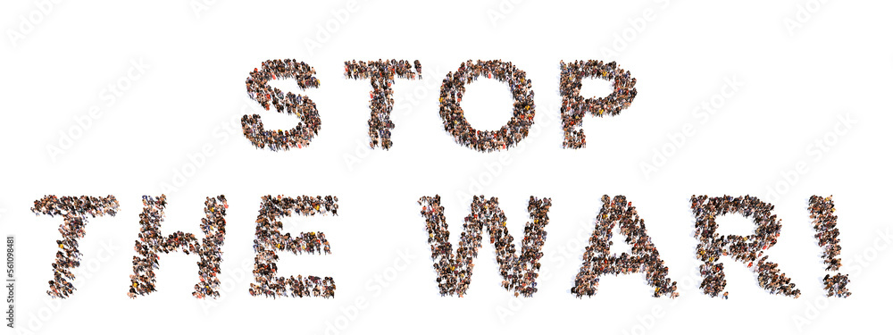 Concept conceptual large community of people forming STOP THE WAR message. 3d illustration metaphor for peace, no conflict, solidarity, freedom and democracy, protest, patriotism and unity Concept conceptual large community of people forming STOP THE WAR message. 3d illustration metaphor for peace, no conflict, solidarity, freedom and democracy, protest, patriotism and unity