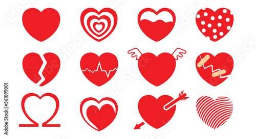 Set of a red cartoon heart for valentine's day